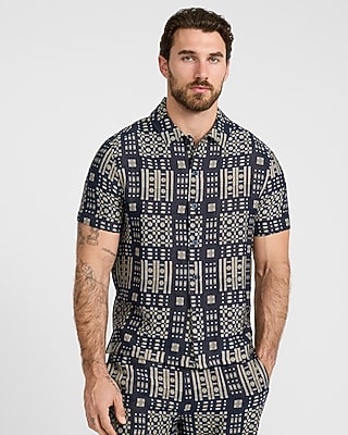 Textured Jacquard Cotton-Blend Short Sleeve Shirt