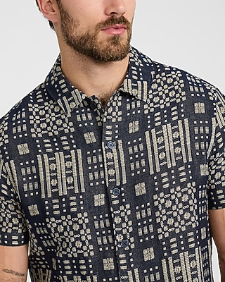 Textured Jacquard Cotton-Blend Short Sleeve Shirt