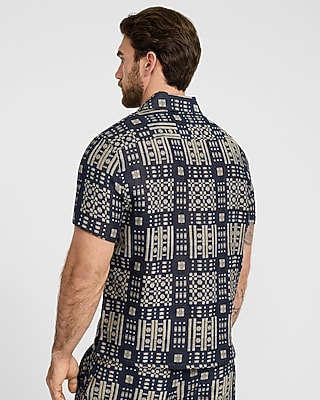 Textured Jacquard Cotton-Blend Short Sleeve Shirt
