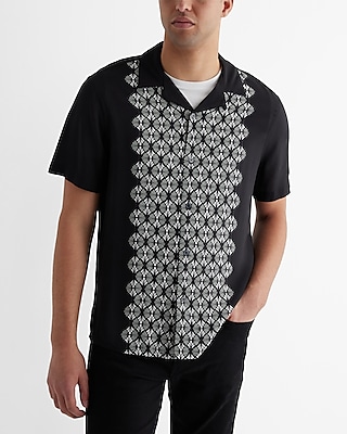 Geo Paneled Rayon Short Sleeve Shirt