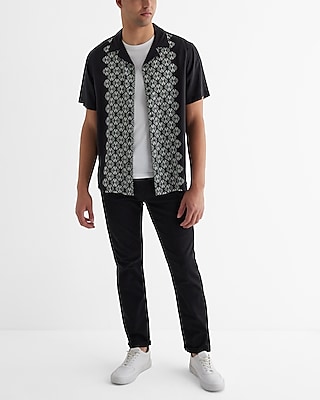 Geo Paneled Rayon Short Sleeve Shirt