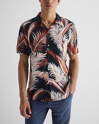 Leaf Print Rayon Short Sleeve Shirt