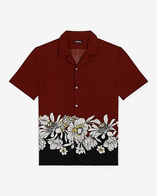 Sketched Floral Print Rayon Short Sleeve Shirt | Express