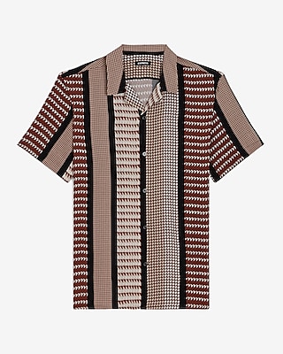 Striped Geo Print Rayon Short Sleeve Shirt