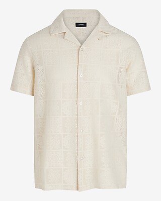 Lace Patterned Open Stitch Short Sleeve Shirt | Express