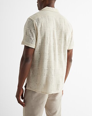 Lace Patterned Open Stitch Short Sleeve Shirt | Express