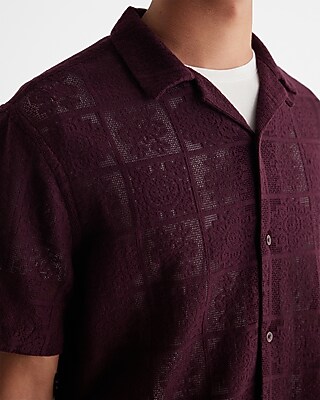 Lace Patterned Open Stitch Short Sleeve Shirt