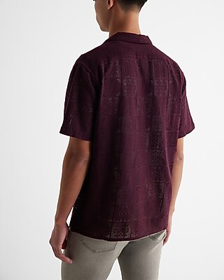 Lace Patterned Open Stitch Short Sleeve Shirt