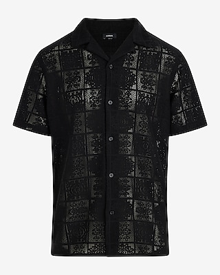 Lace Patterned Open Stitch Short Sleeve Shirt