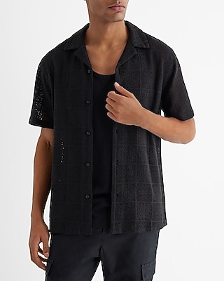 Lace Patterned Open Stitch Short Sleeve Shirt