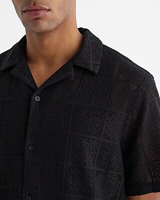 Lace Patterned Open Stitch Short Sleeve Shirt
