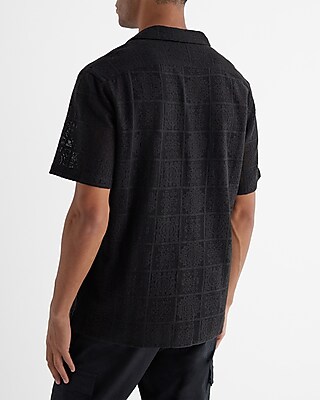 Lace Patterned Open Stitch Short Sleeve Shirt