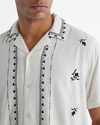 Embroidered Rayon Short Sleeve Shirt | Express