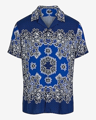 Abstract Floral Geo Rayon Short Sleeve Shirt