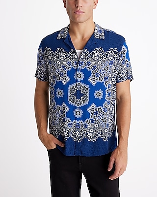 Abstract Floral Geo Rayon Short Sleeve Shirt