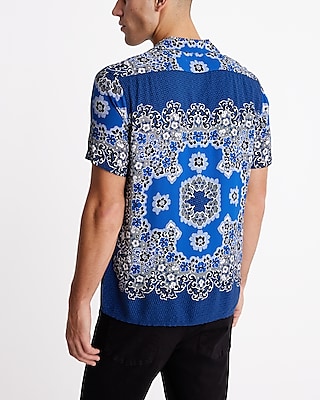 Abstract Floral Geo Rayon Short Sleeve Shirt