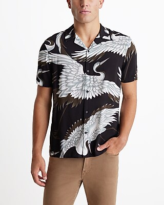 SS RAYON NESSAN BIRD PRINT:JET BLACK:S