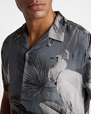 Peacock Palm Print Rayon Short Sleeve Shirt