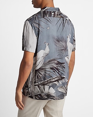 Peacock Palm Print Rayon Short Sleeve Shirt