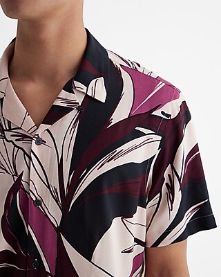 Abstract Floral Rayon Short Sleeve Shirt