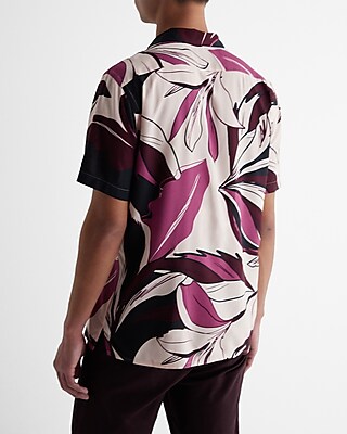 Abstract Floral Rayon Short Sleeve Shirt