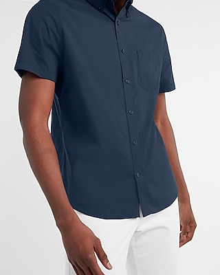 Slim Solid Wrinkle-resistant Performance Short Sleeve Shirt | Express