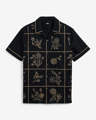 Embroidered Tile Cotton Short Sleeve Shirt