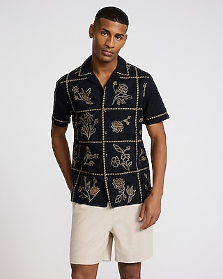Embroidered Tile Cotton Short Sleeve Shirt