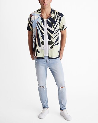 Abstract Palm Rayon Short Sleeve Shirt