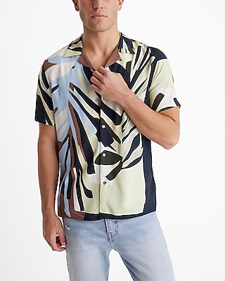 Abstract Palm Rayon Short Sleeve Shirt
