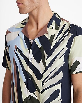 Abstract Palm Rayon Short Sleeve Shirt