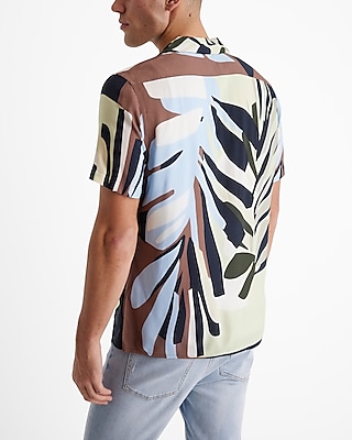 Abstract Palm Rayon Short Sleeve Shirt
