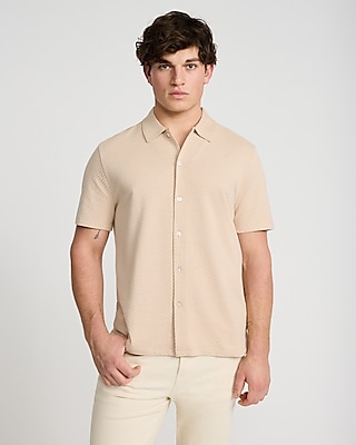 Textured Geo Cotton-blend Jacquard Polo | Express Textured Geo Cotton-blend Jacquard Polo | Express