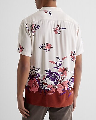 Border Floral Print Rayon Short Sleeve Shirt