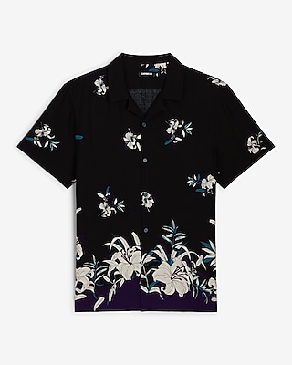 Border Floral Print Rayon Short Sleeve Shirt