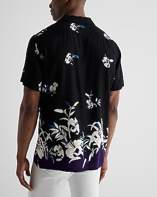 Border Floral Print Rayon Short Sleeve Shirt