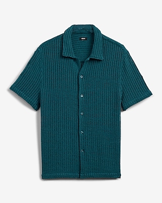 Textured Open Knit Short Sleeve Shirt