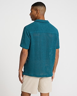 Textured Open Knit Short Sleeve Shirt