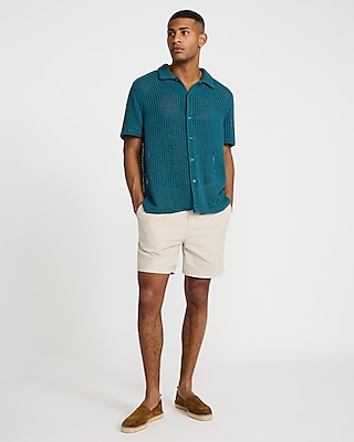 Textured Open Knit Short Sleeve Shirt
