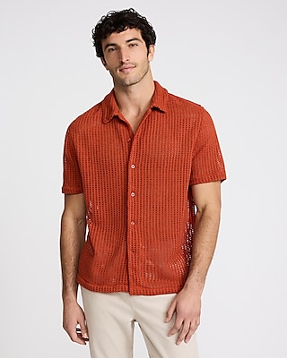 Textured Open Knit Short Sleeve Shirt