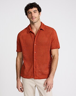 Textured Open Knit Short Sleeve Shirt