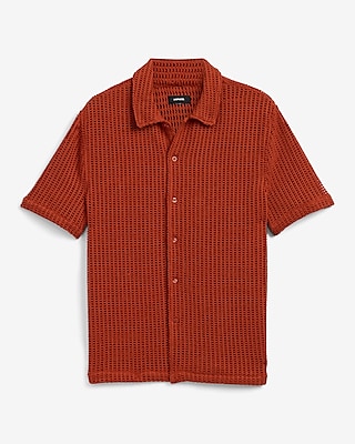 Textured Open Knit Short Sleeve Shirt
