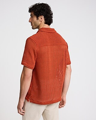 Textured Open Knit Short Sleeve Shirt