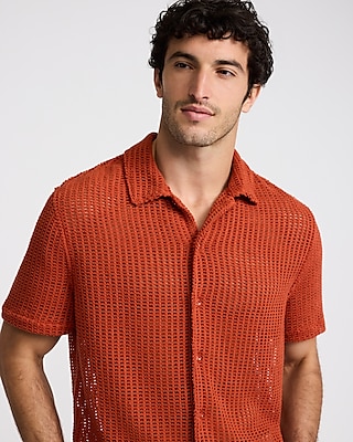 Textured Open Knit Short Sleeve Shirt
