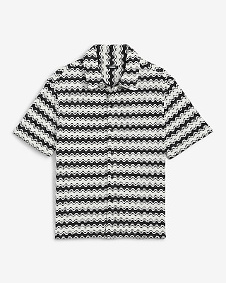 Textured Contrast Striped Cotton-Blend Short Sleeve Shirt