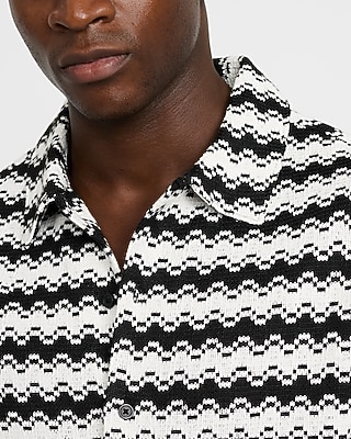 Textured Contrast Striped Cotton-Blend Short Sleeve Shirt