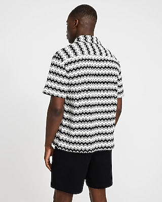 Textured Contrast Striped Cotton-Blend Short Sleeve Shirt