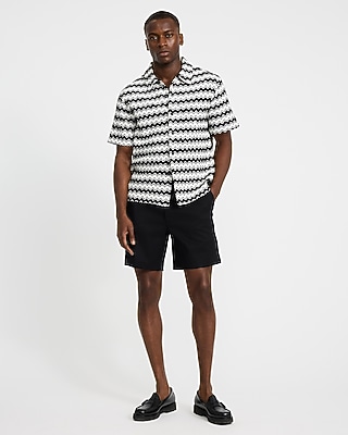 Textured Contrast Striped Cotton-Blend Short Sleeve Shirt