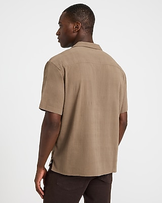 Textured Solid Cotton Short Sleeve Shirt