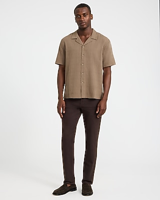 Textured Solid Cotton Short Sleeve Shirt
